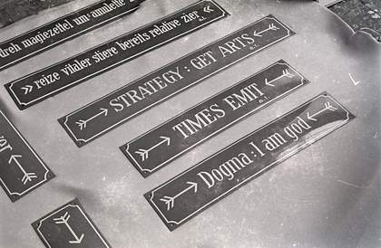 Fig.6 Palindrome text works by André Thomkins, laid out for installation in the exhibition Strategy: Get Arts at the Edinburgh College of Art, 1970