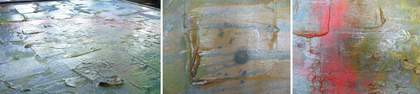 Figs.11a–c Frank Bowling, Sacha Jason Guyana Dreams, details of gel application with small touches of oil paint © Frank Bowling. All Rights Reserved, DACS 2019