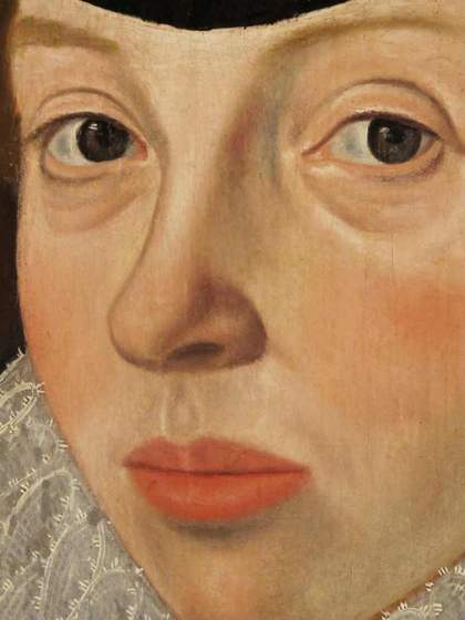 Fig.5 Detail of face, showing smoothly blended, opaque paint and the characteristic ‘oyster’ eye-sockets