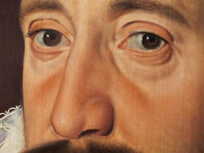 Fig.5 Detail of the face, showing faint linear underdrawing around the nose, smoothly blended, opaque paint and the characteristic ‘oyster’ eye-sockets