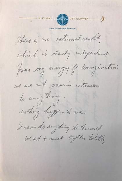 Fig.14 Sam Francis, letter written on Pan Am letterhead, undated