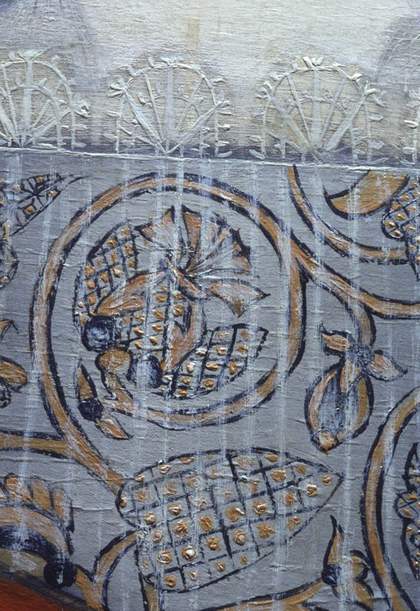 Fig.14 Detail of the embroidery on one of the bodices, showing small detail applied over larger