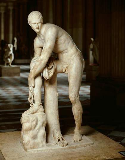 Hermes Tying his Sandal, Roman copy, 2nd century AD, after Greek original, 4th century BCE