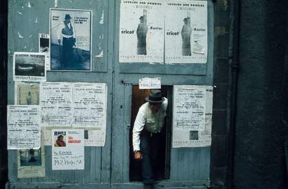 Fig.16 Joseph Beuys emerging from the Forrest Hill Poorhouse, Edinburgh, at the time of the ‘Black and White Oil Conference’, Edinburgh Arts 1973