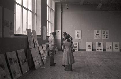 Fig.10 Exhibition visitors with some of the panels of Joseph Beuys’s Arena in Strategy: Get Arts at the Edinburgh College of Art, 1970