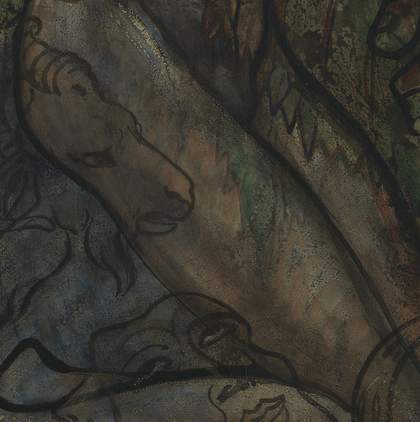 Detail of thigh showing semi-opaque flesh paint covering white outlines