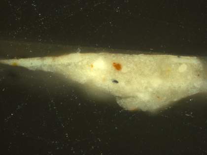 A beige mark triangular mark on a dark surface