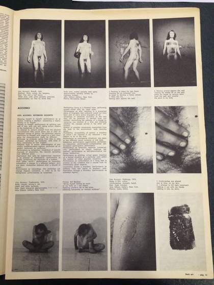 Vito Acconci, ‘Notebook Excerpts’, Flash Art, May 1971, p.11