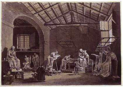 Watercolour by Francesco Chiarottini depicting the interior of Antonio Canova’s Studio in Rome c.1782