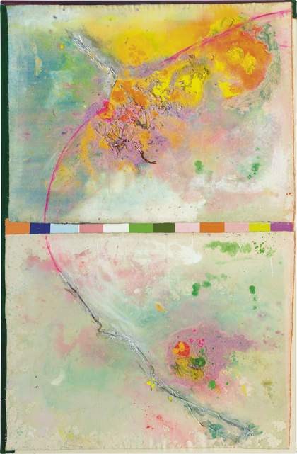 Frank Bowling, Iona Miriam's Christmas Visit To & From Brighton, 2014, acrylic paint and plastic objects on canvas, 189 x 122.5 cm