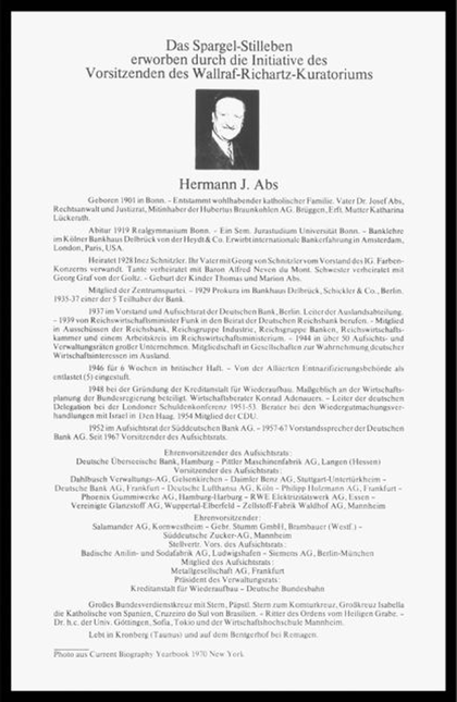 Hans Haacke Manet-PROJEKT ’74 (Hermann J. Abs, one of ten panels) 1974