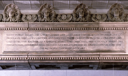 Hans Haacke MetroMobiltan Detail (quote from Metropolitan Museum flyer The Business of Art knows the Art of Good Business) 1985