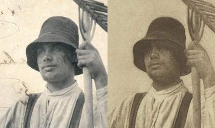 Peter Henry Emerson Detail of the 1887 proof of Haymaker with Rake (Norfolk), shown alongside the same detail of the final photogravure (fig.3)