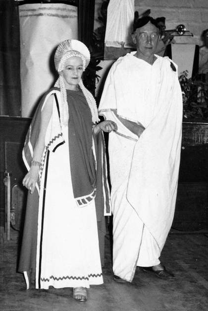 Barbara Hepworth dressed as Juno at the ‘Greeks & Romans’ Penwith Arts Ball, with Frank Halliday, 1956 