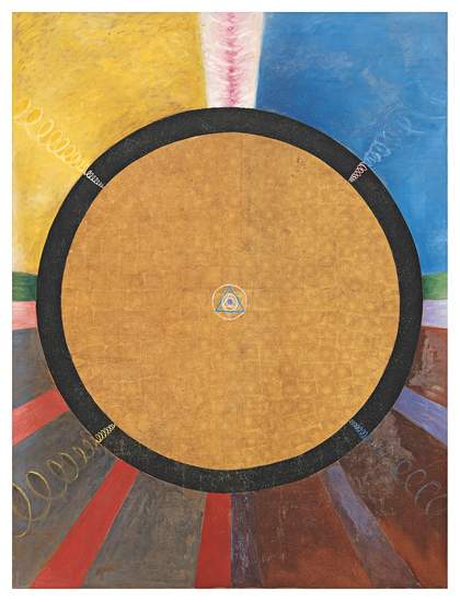 Hilma af Klint, Group X, No.3, Altarpiece, 1915, oil paint and metal leaf on canvas, 237.5 x 178.5 cm - Courtesy Stiftelsen Hilma af Klints Verk