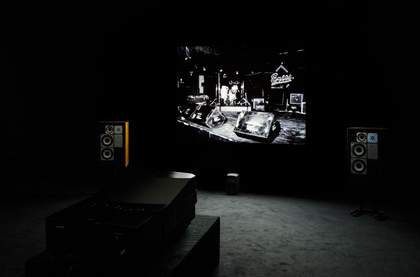 Installation view of Mark Leckey's Dream English Kid, 1964–1999 AD, 2015, at Cabinet, London, 2015