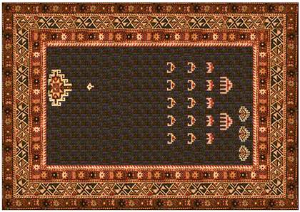 Jan Simon Carpet Invaders 2002 detail from an installation depicting a carpet woven with a Space Invaders motif