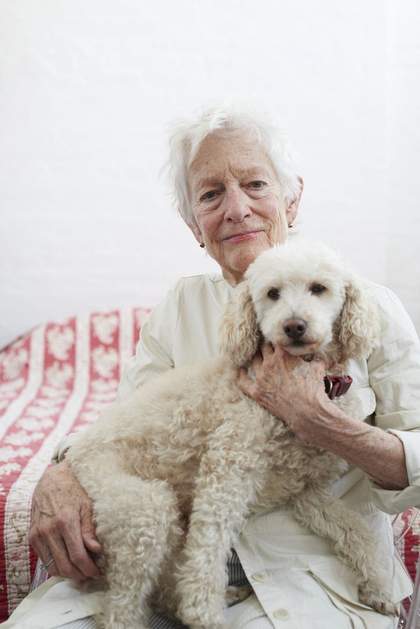 Photograph of Joan Jonas as her dog Ozu
