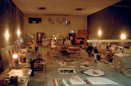 John Baldessari studio with work displayed for the last time before burning in Cremation Project in 1970