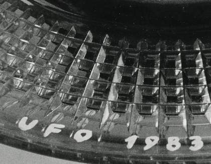 Julius Koller, Archaeological Monument-Presence (UFO), 1983, gelatin silver print on paper mounted onto paper and graphite on paper, 17.8 x 23.6 cm - detail