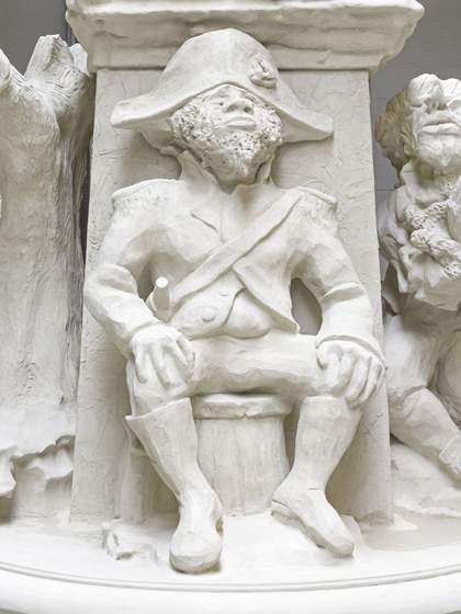 Photograph of Kara Walker's 'Fons Americanus' at Tate Modern. Detail shows 'The Captain'