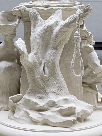 Photograph of Kara Walker's 'Fons Americanus' at Tate Modern. Detail shows 'The Tree'