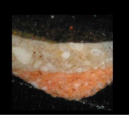 Fig.5 Cross-section through the hat below the top right corner, photographed at x320 magnification. 