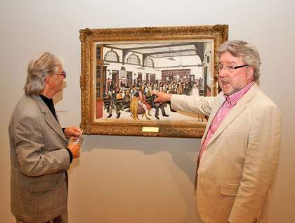 Michael Coleman and Kevin Parrott of the music duo Brian and Michael at the opening reception for Lowry and the Painting of Modern Life at Tate Britain, 25 June 2013
