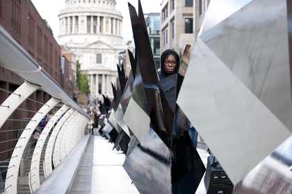 Marlon Griffith No Black in the Union Jack 2014. As part of BMW Tate Live: Up Hill Down Hall-An Indoor Carnival, Tate Modern Photograph © Tate, 2014 (Photographer: Oliver Cowling)