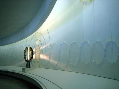 Keiko Mukaide Light of the North Installation at Tate St Ives 2006 Dichroic glass on panels, beehive lighthouse lens 239 x 1677.5 cm
