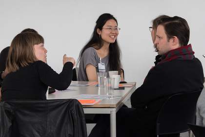 A group in discussion at the New Materialism Training School