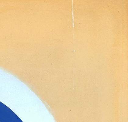 Detail of the top right corner of Gift showing the drip of white paint prior to its removal in 1995