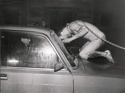 Oleg Kuliks performance Mad Dog or Last Taboo Guarded by Alone Cerber