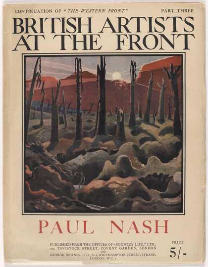 Magazine cover of British Artists at the Front: Volume 3 showing war torn landscape painting 'We are making a new world' by Paul Nash