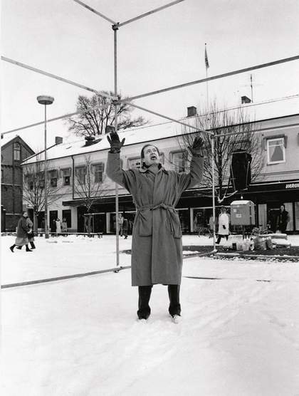 Per Kirkeby standing on the site of a work in progress in Lund Sweden 