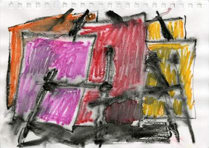 A drawing by Phyllida Barlow; part of her preparation work for a commission at Tate Britain in 2014