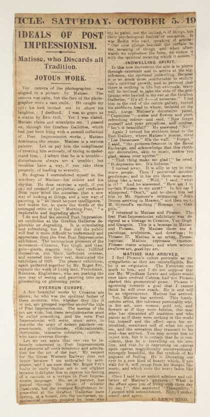 Press cutting from the Daily Mail about the Second Post Impressionist Exhibition curated by Roger Fry