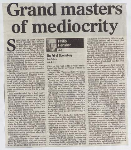 Press cutting Mail on Sunday, 'Grand Masters of Mediocrity', Tate Bloomsbury resource