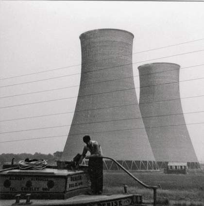 Photograph taken my Prunella Clough of cooling towers used as source material for her paintings c1950