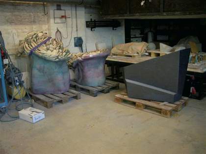 Richard Deacon Interior of Niels Dietrichs ceramic studio in Cologne with Richard Deacons work including Flower for St Ives exhibition