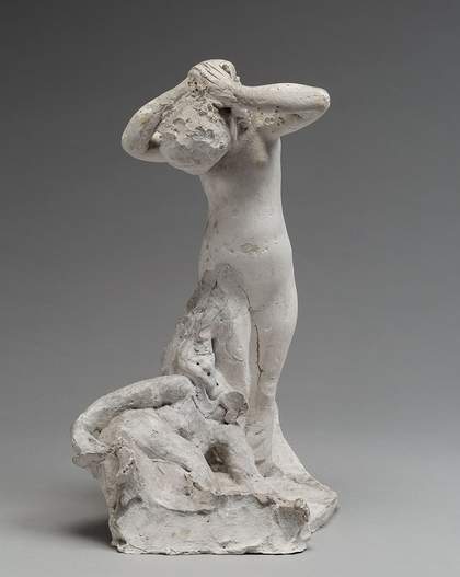 Auguste Rodin Assemblage: Female nude standing combing her hair with Head of the Sphinx and seated Female nude holding her left foot