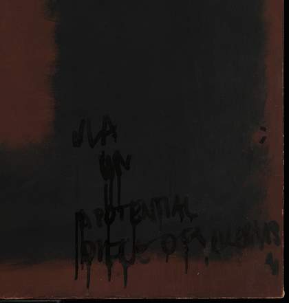 Corner detail of Untitled, Black on Maroon during treatment