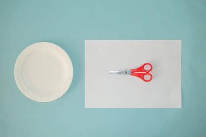 SCISSORS AND A PAPER PLATE OR A4 PAPER