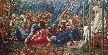 Painting by Sir Edward Coley Burne-Jones titled The Council Chamber
