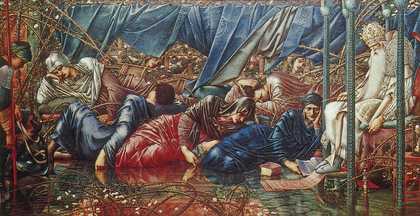 Painting by Sir Edward Coley Burne-Jones titled The Council Chamber
