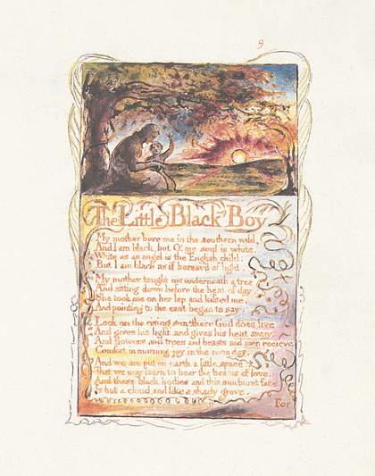 Songs of Innocence and of Experience, 1794 open at 'The Little Black Boy'