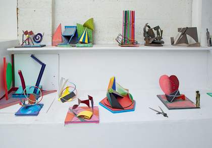 Phillip King and his work in his studio, London, July 2014, photographed by Robin Friend