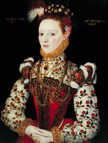 British School 16th Century A Young Lady Aged 21, Possibly Helena Snakenborg, Later Marchioness of Northampton 1569 Oil paint on panel 632 x 482 mm T00400