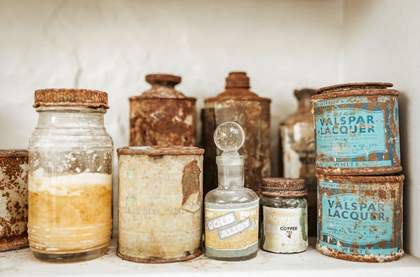 Photograph of Barbara Hepworth's tins of lacquer and paint