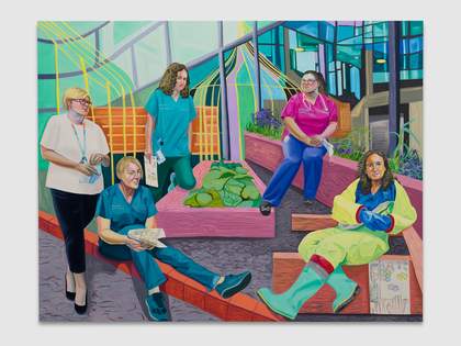 Aliza Nisenbaum Team Time Storytelling,  Steven Gerrard Garden, Alder Hey Children's Hospital Emergency Department, Covid Pandemic 2020 © Aliza Nisenbaum. Photography by Jeff McLane, courtesy the artist and Anton Kern Gallery, New York